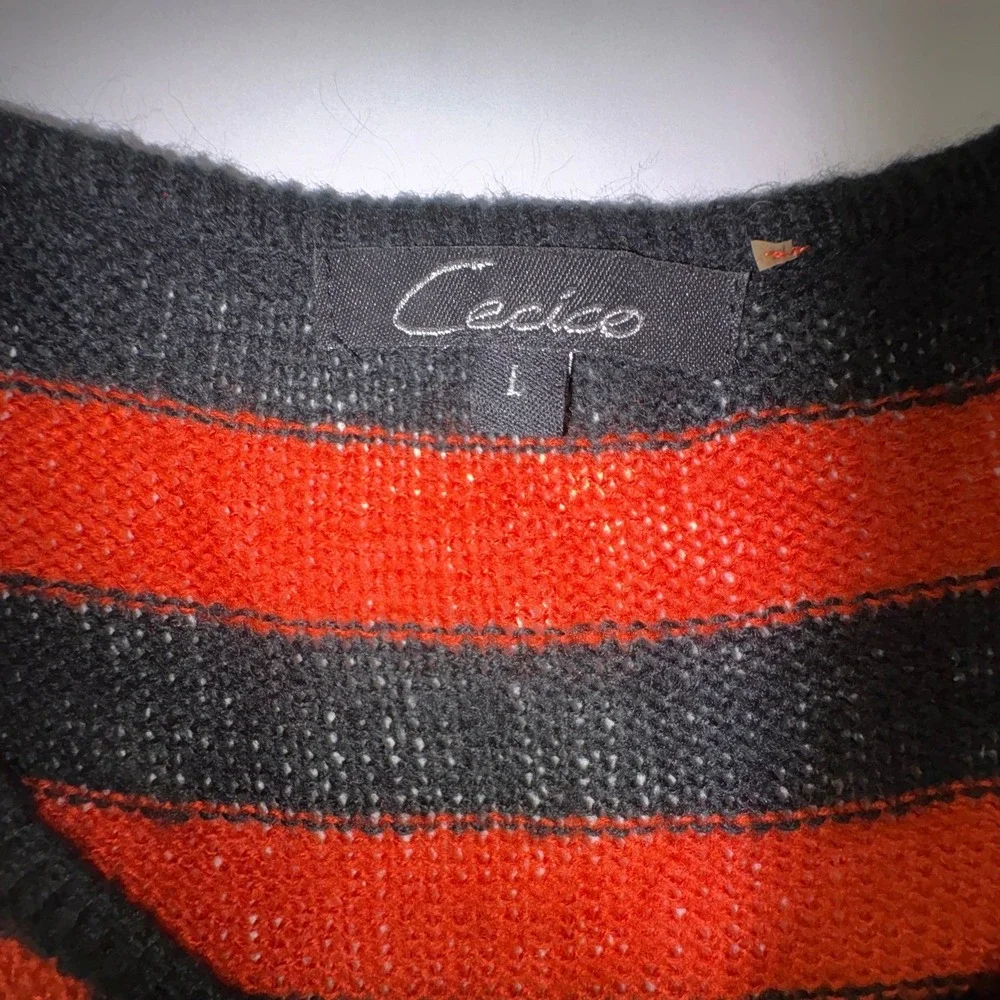 Cecico Womens Striped Colorblock Sweater Red Blue Black Side Button High Low L - Picture 3 of 7